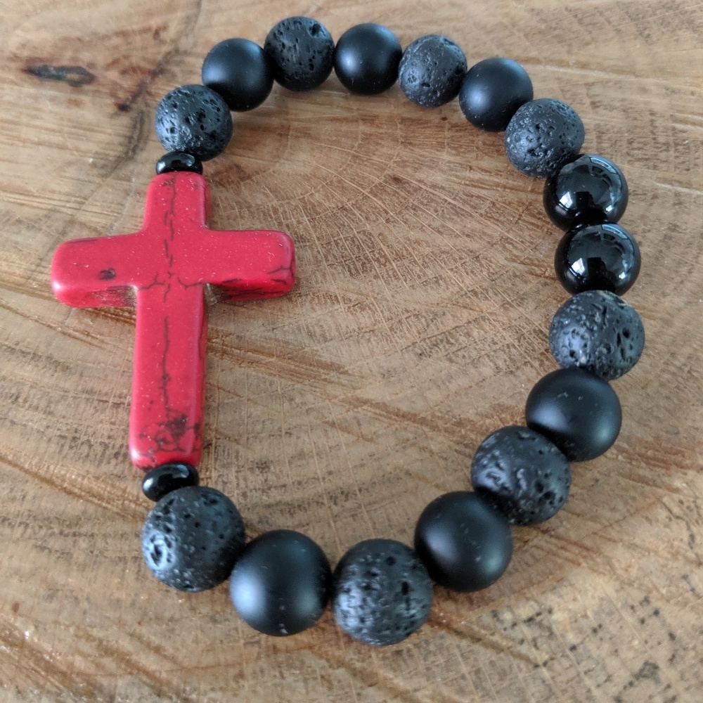 Lava Rock Red Cross oil diffuser bracelet